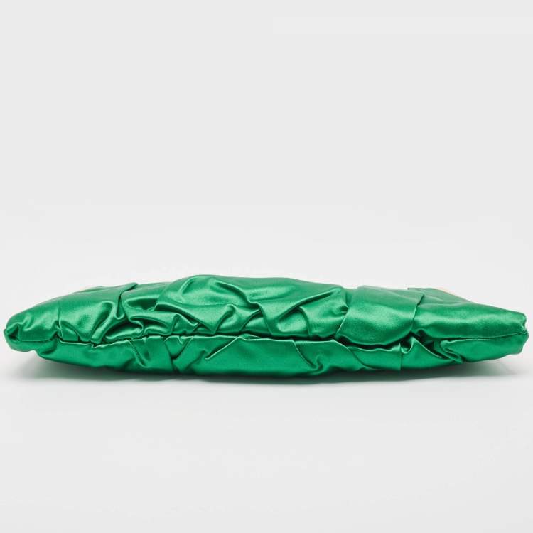 Pre Owned Dolce & Gabbana Green Pleated Satin Miss Lady Frame Clutch