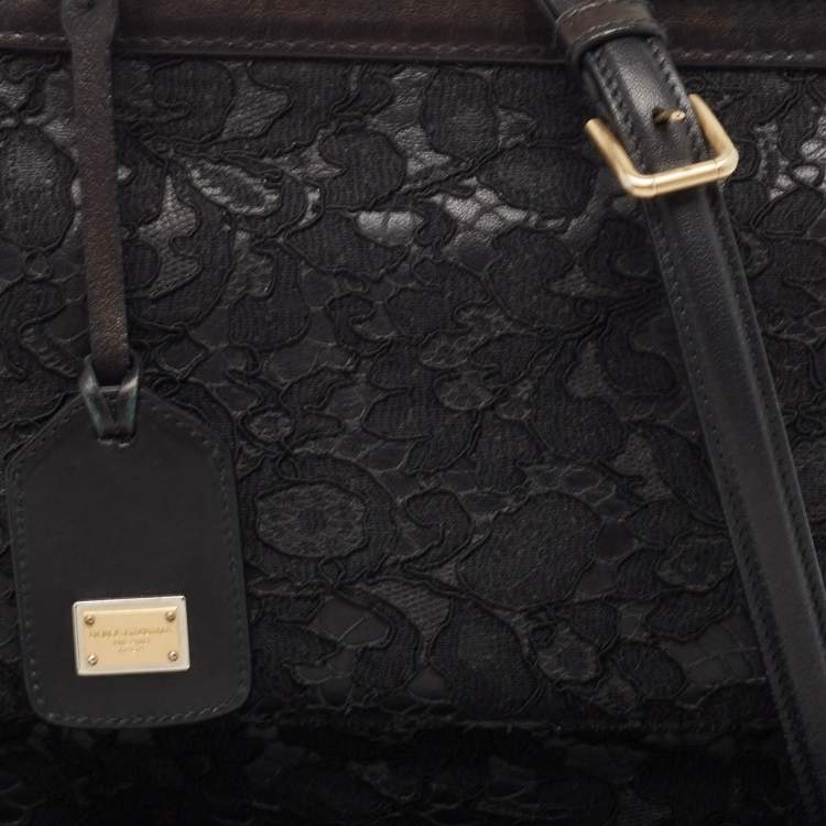 Pre Owned Dolce & Gabbana Black Leather and Lace Medium Miss Sicily Top Handle Bag