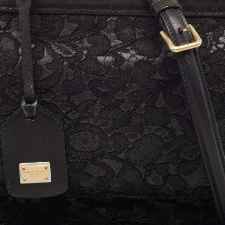 Pre Owned Dolce & Gabbana Black Leather and Lace Medium Miss Sicily Top Handle Bag