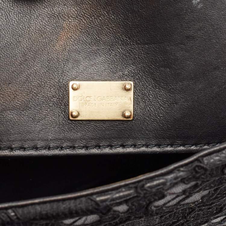 Pre Owned Dolce & Gabbana Black Leather and Lace Medium Miss Sicily Top Handle Bag