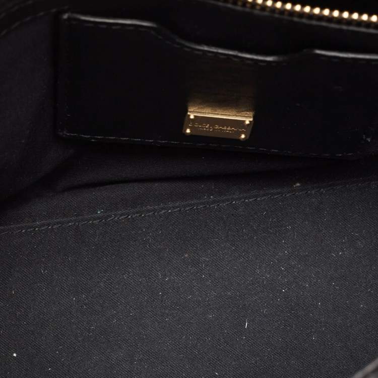 Pre Owned Dolce & Gabbana Black Leather and Lace Medium Miss Sicily Top Handle Bag