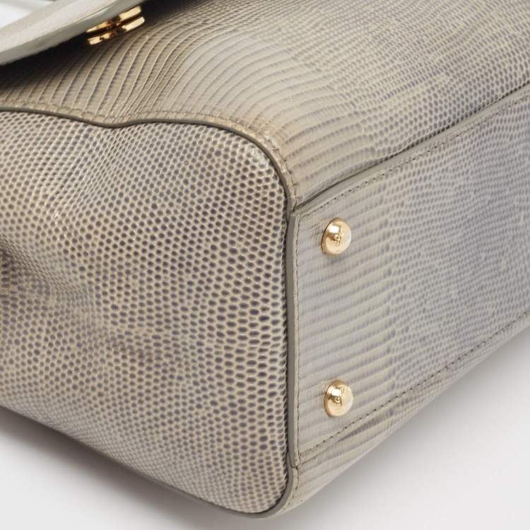 Pre Owned Dolce & Gabbana Grey Lizard Embossed Leather Medium Miss Sicily Top Handle Bag