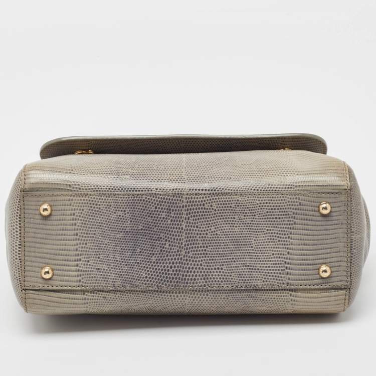 Pre Owned Dolce & Gabbana Grey Lizard Embossed Leather Medium Miss Sicily Top Handle Bag