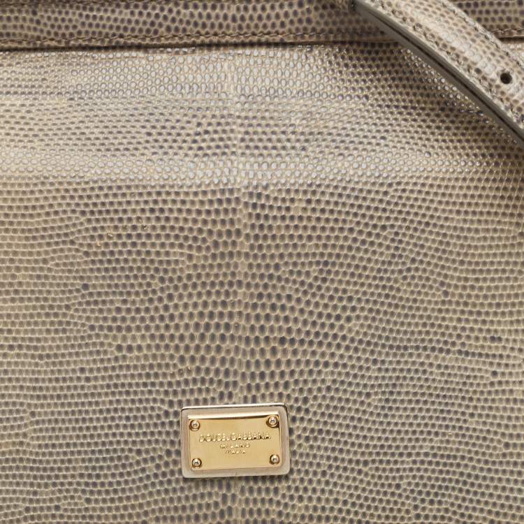 Pre Owned Dolce & Gabbana Grey Lizard Embossed Leather Medium Miss Sicily Top Handle Bag