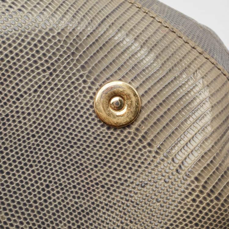 Pre Owned Dolce & Gabbana Grey Lizard Embossed Leather Medium Miss Sicily Top Handle Bag