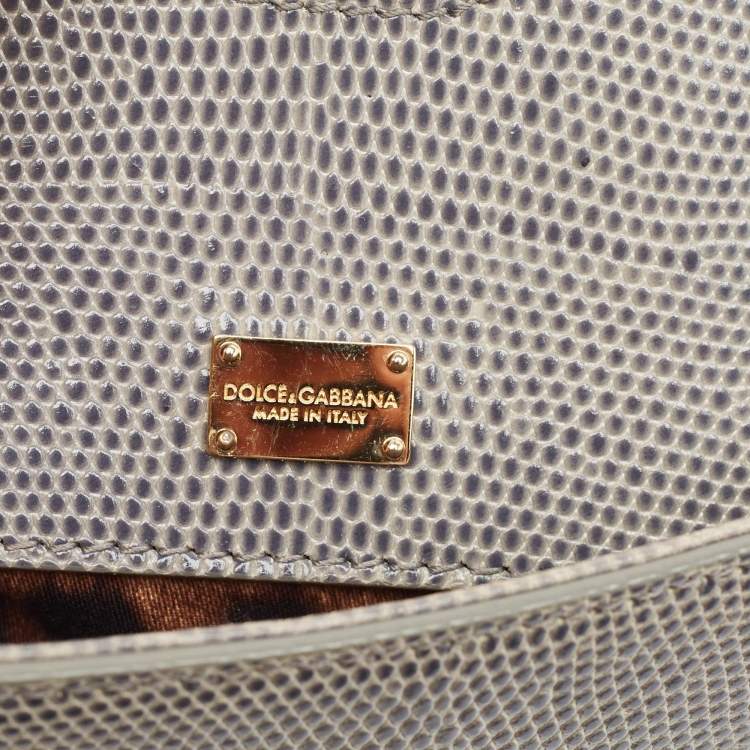 Pre Owned Dolce & Gabbana Grey Lizard Embossed Leather Medium Miss Sicily Top Handle Bag