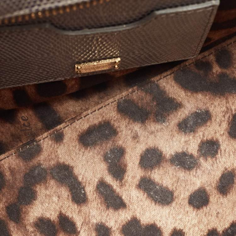 Pre Owned Dolce & Gabbana Grey Lizard Embossed Leather Medium Miss Sicily Top Handle Bag