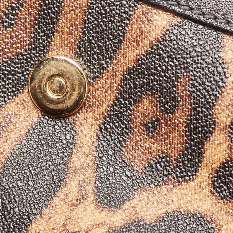 Pre Owned Dolce & Gabbana Black/Brown Leopard Print Coated Canvas and Leather Large Miss Sicily Top Handle Bag 