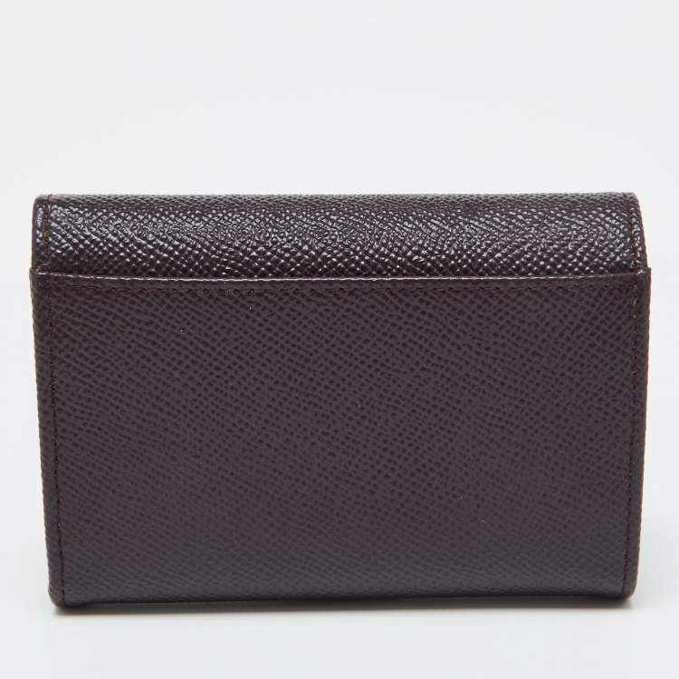 Pre Owned Dolce & Gabbana Burgundy Leather DG Crystals Trifold Wallet