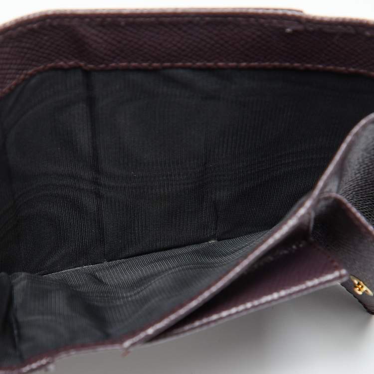 Pre Owned Dolce & Gabbana Burgundy Leather DG Crystals Trifold Wallet