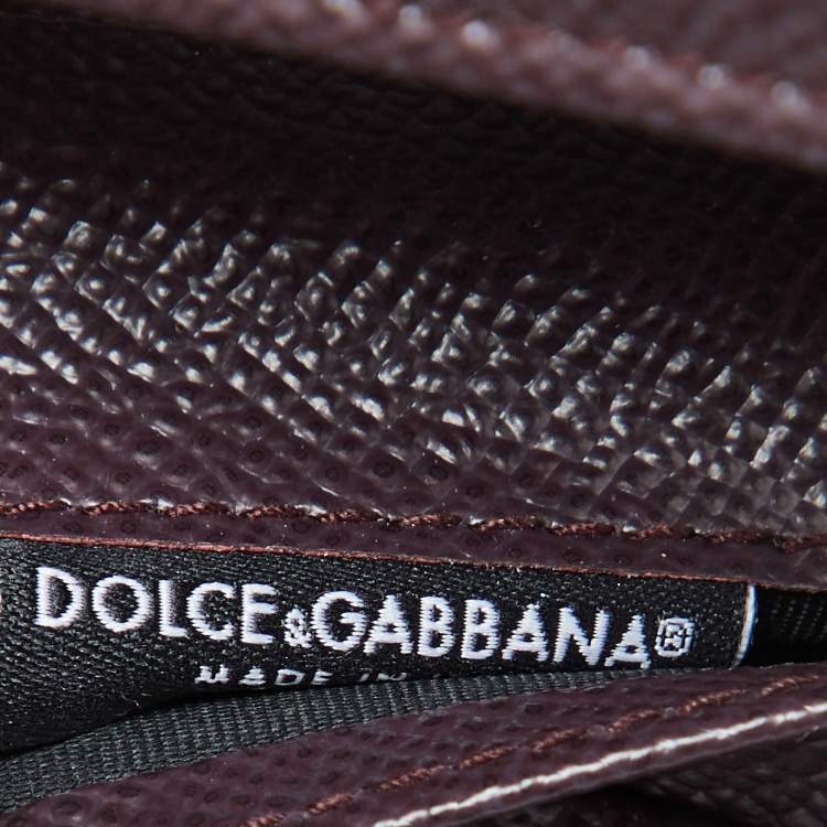 Pre Owned Dolce & Gabbana Burgundy Leather DG Crystals Trifold Wallet