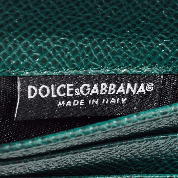 مملوكة مسبقًا Dolce & Gabbana Green Leather Logo Plaque Trifold Wallet