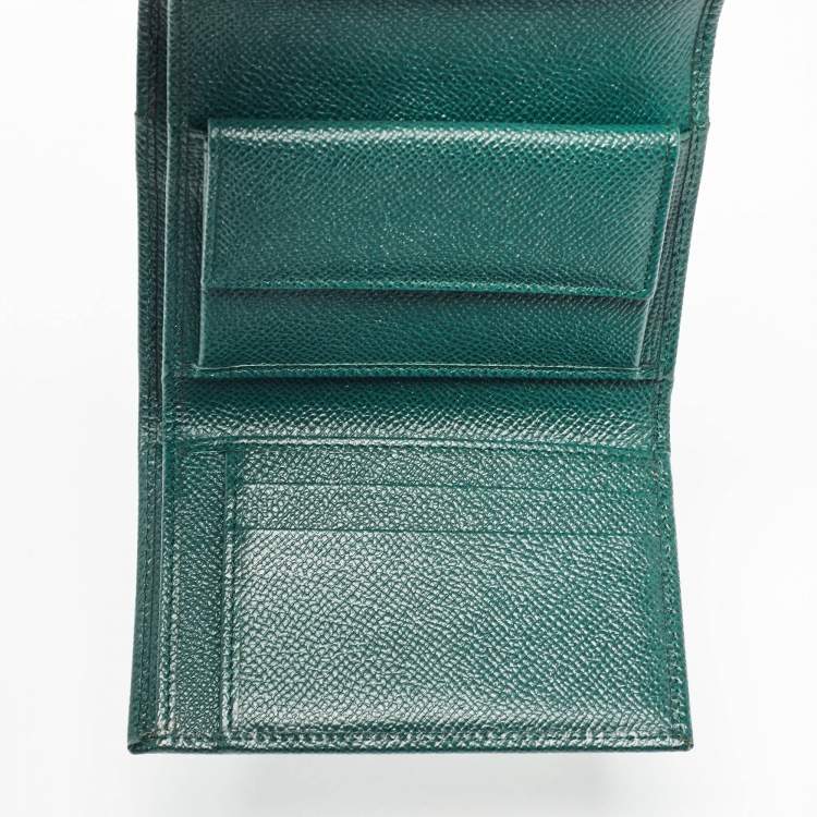 مملوكة مسبقًا Dolce & Gabbana Green Leather Logo Plaque Trifold Wallet