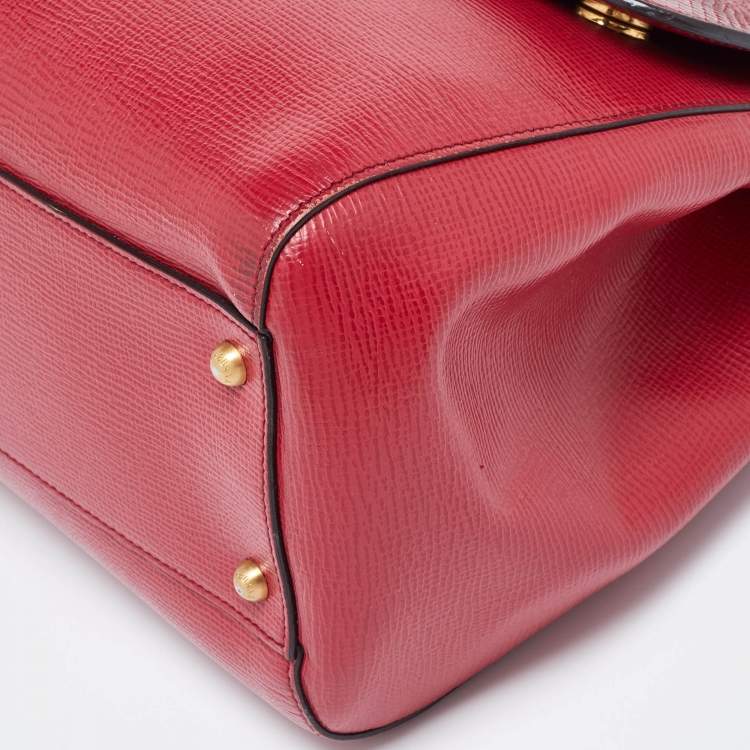 Pre Owned Dolce & Gabbana Red Watersnake and Leather Large Miss Sicily Top Handle Bag