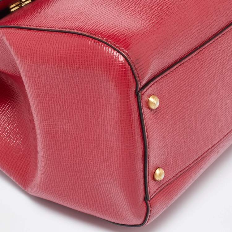 Pre Owned Dolce & Gabbana Red Watersnake and Leather Large Miss Sicily Top Handle Bag