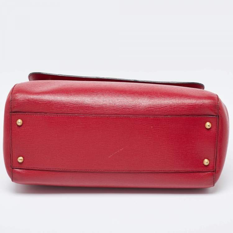 Pre Owned Dolce & Gabbana Red Watersnake and Leather Large Miss Sicily Top Handle Bag