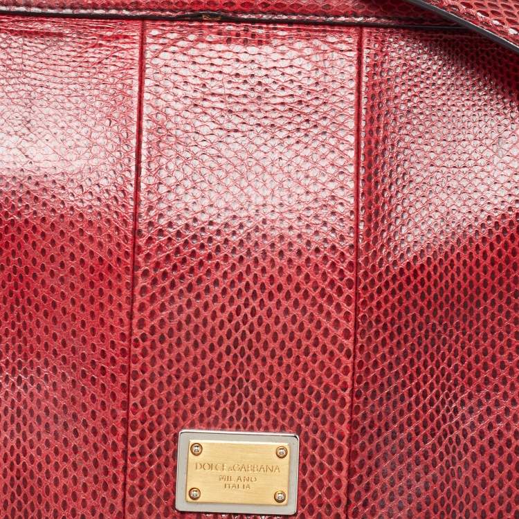 Pre Owned Dolce & Gabbana Red Watersnake and Leather Large Miss Sicily Top Handle Bag