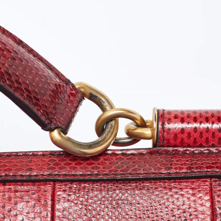 Pre Owned Dolce & Gabbana Red Watersnake and Leather Large Miss Sicily Top Handle Bag