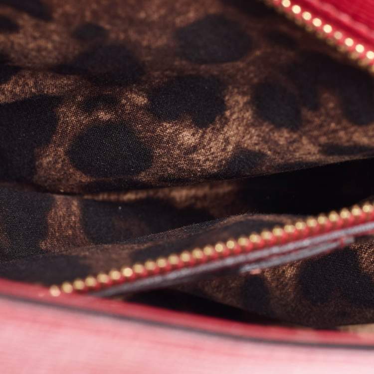 Pre Owned Dolce & Gabbana Red Watersnake and Leather Large Miss Sicily Top Handle Bag