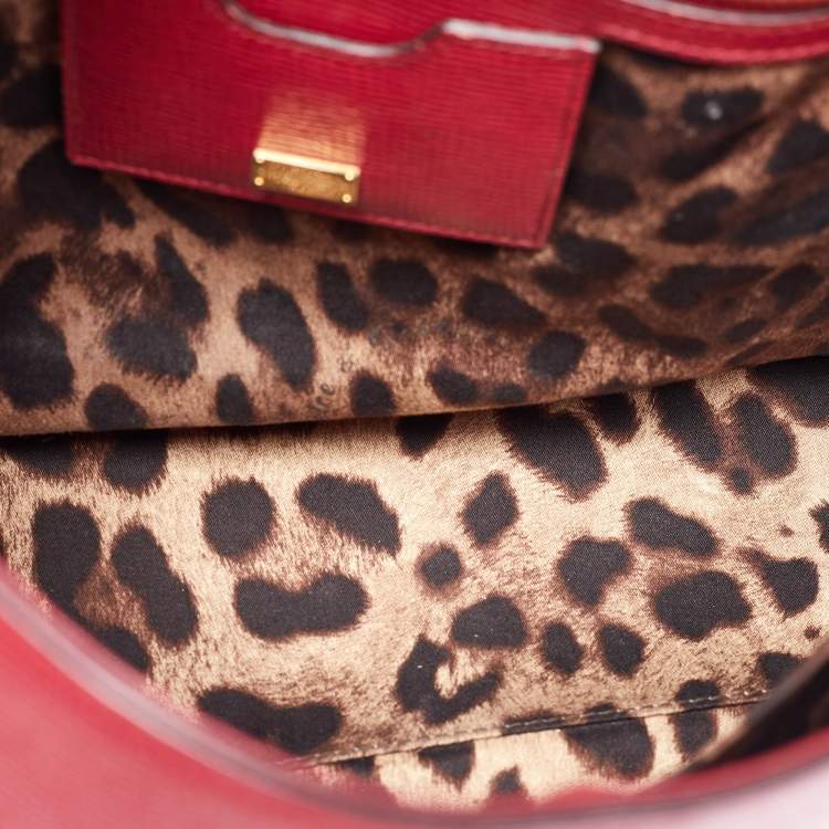 Pre Owned Dolce & Gabbana Red Watersnake and Leather Large Miss Sicily Top Handle Bag