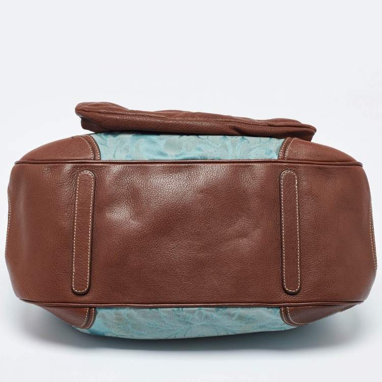 مملوكة مسبقًا Dolce & Gabbana Brown/Blue Brocade Fabric and Leather Miss Romantique Satchel