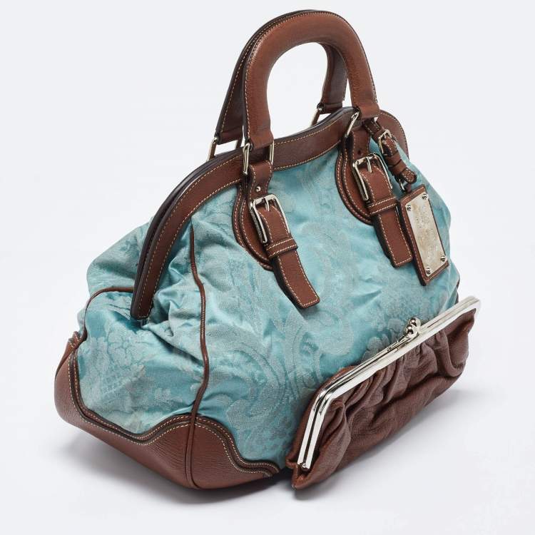 مملوكة مسبقًا Dolce & Gabbana Brown/Blue Brocade Fabric and Leather Miss Romantique Satchel