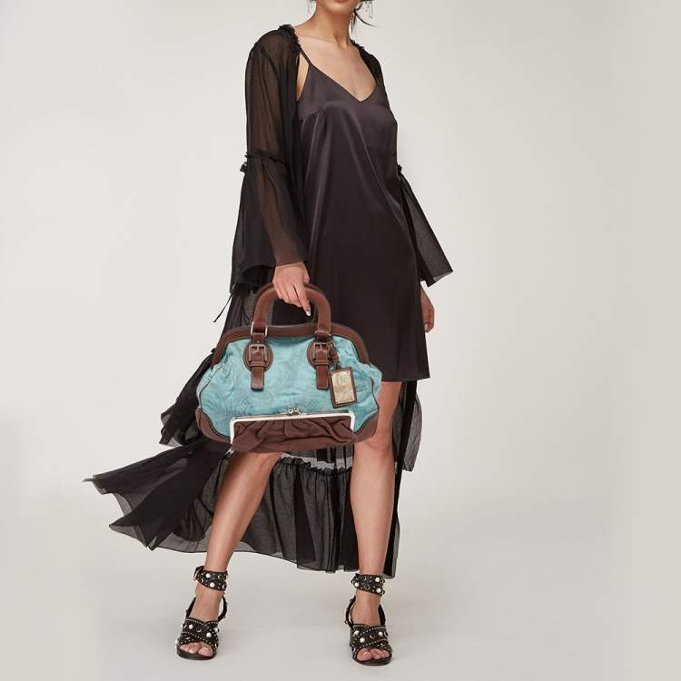 مملوكة مسبقًا Dolce & Gabbana Brown/Blue Brocade Fabric and Leather Miss Romantique Satchel