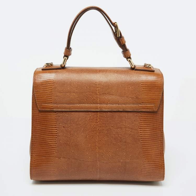 Pre Owned Dolce & Gabbana Brown Lizard Embossed Leather Medium Miss Monica Top Handle Bag