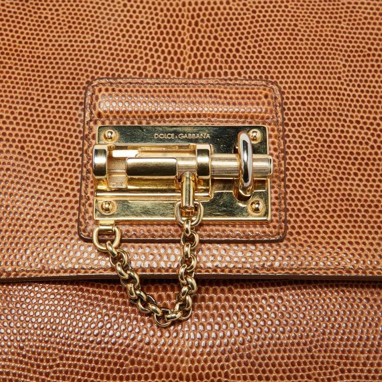 Pre Owned Dolce & Gabbana Brown Lizard Embossed Leather Medium Miss Monica Top Handle Bag