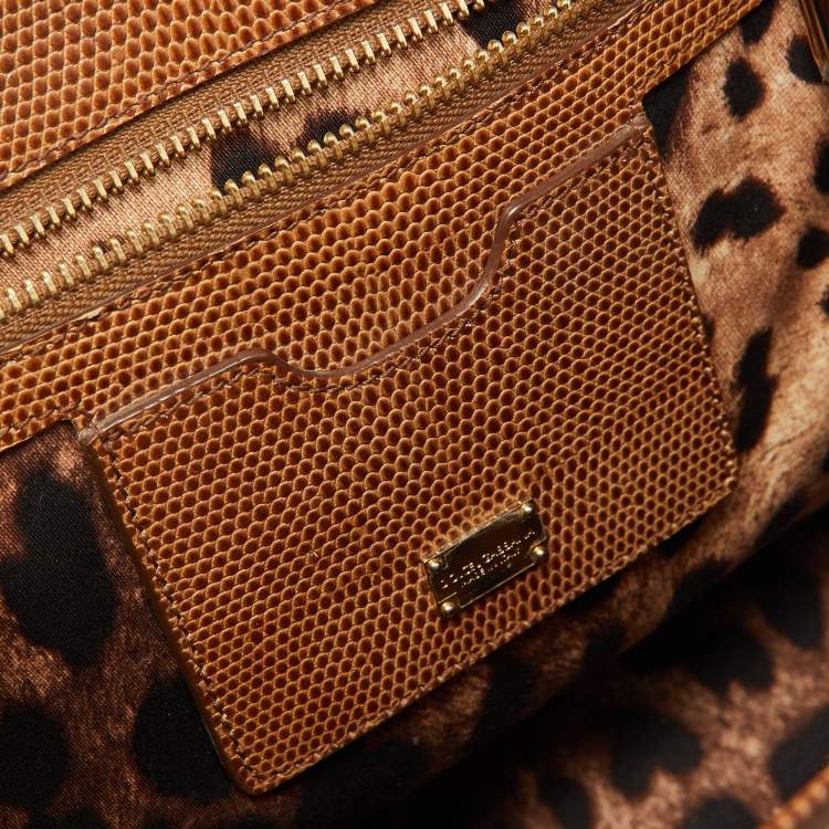 Pre Owned Dolce & Gabbana Brown Lizard Embossed Leather Medium Miss Monica Top Handle Bag