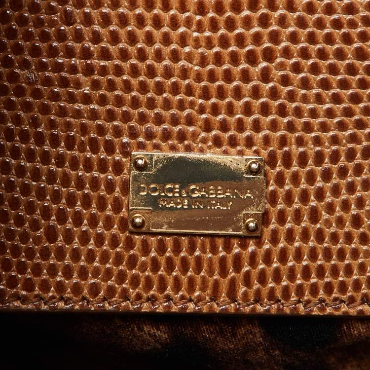 Pre Owned Dolce & Gabbana Brown Lizard Embossed Leather Medium Miss Monica Top Handle Bag