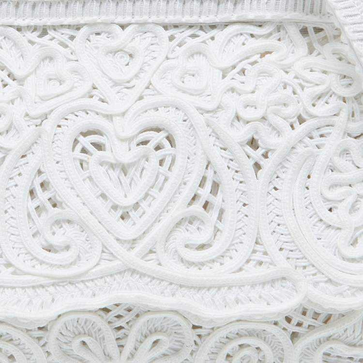 Pre Owned Dolce & Gabbana White Fabric Cordonetto Lace Medium Sicily Cordonetto Top Handle Bag