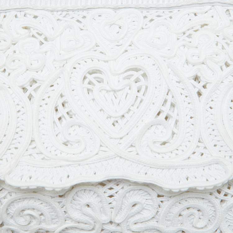 Pre Owned Dolce & Gabbana White Fabric Cordonetto Lace Medium Sicily Cordonetto Top Handle Bag