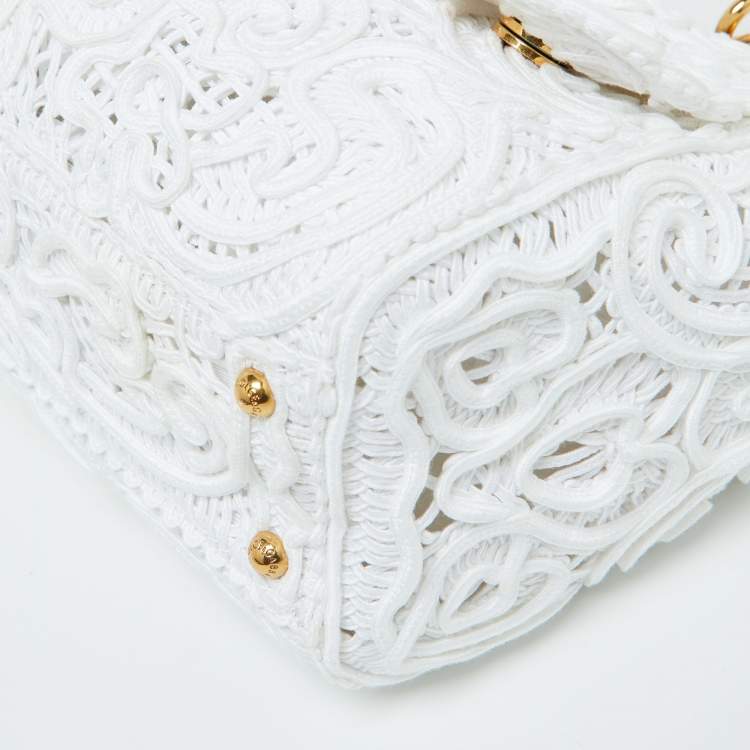 Pre Owned Dolce & Gabbana White Fabric Cordonetto Lace Medium Sicily Cordonetto Top Handle Bag