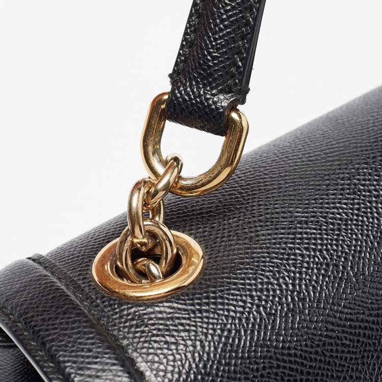 Pre Owned Dolce & Gabbana Black Leather Padlock Top Handle Bag