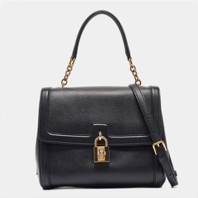 Pre Owned Dolce & Gabbana Black Leather Padlock Top Handle Bag