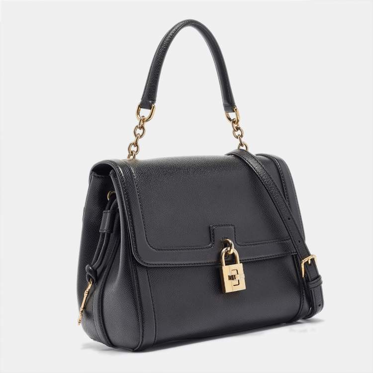 Pre Owned Dolce & Gabbana Black Leather Padlock Top Handle Bag