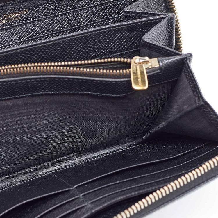 Pre Owned Dolce & Gabbana Black Leather Zip Around Wallet