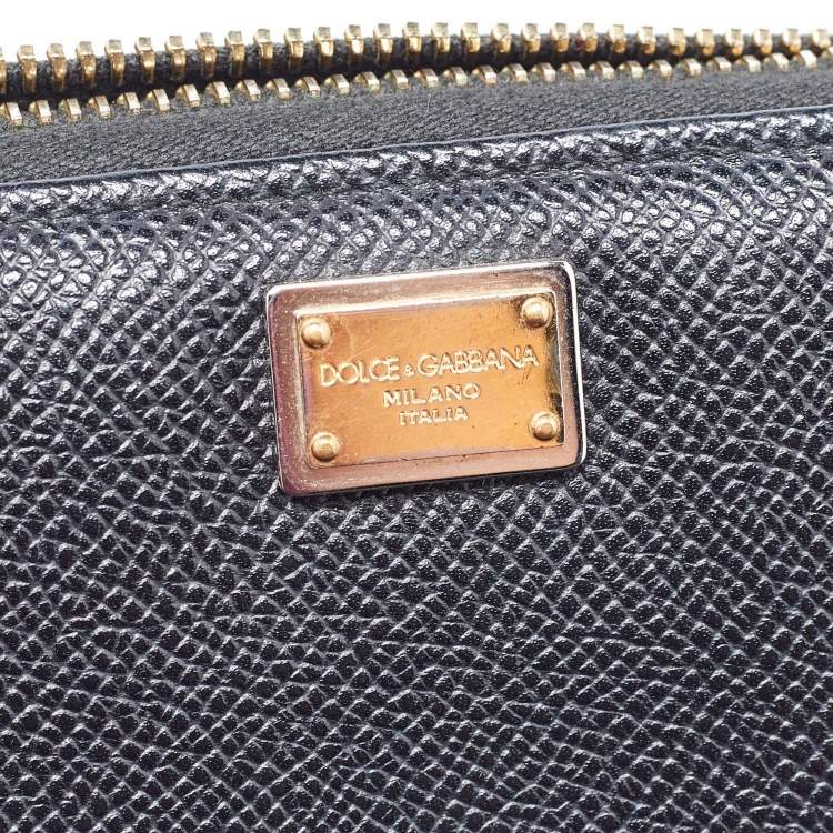 Pre Owned Dolce & Gabbana Black Leather Zip Around Wallet
