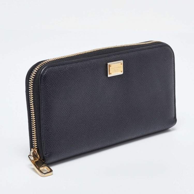 Pre Owned Dolce & Gabbana Black Leather Zip Around Wallet