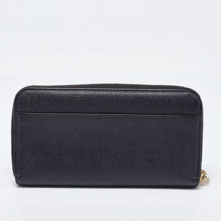 Pre Owned Dolce & Gabbana Black Leather Zip Around Wallet