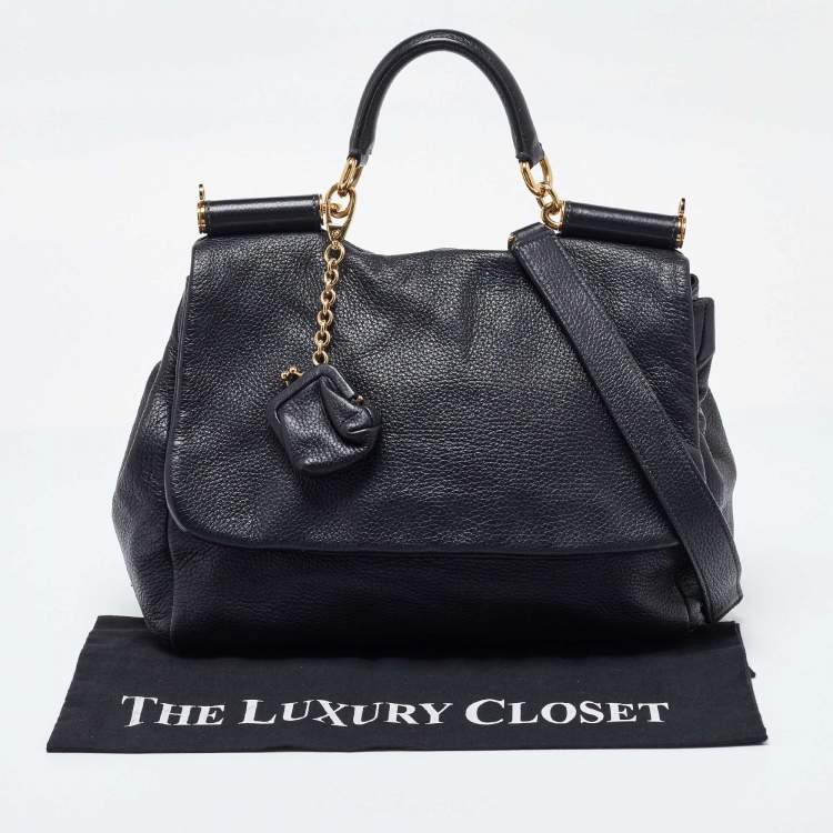 مملوكة مسبقًا Dolce & Gabbana Black Leather Large Miss Sicily Top Handle Bag