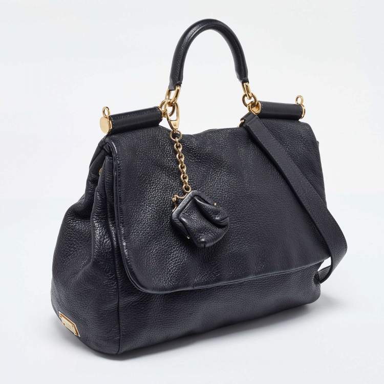 مملوكة مسبقًا Dolce & Gabbana Black Leather Large Miss Sicily Top Handle Bag