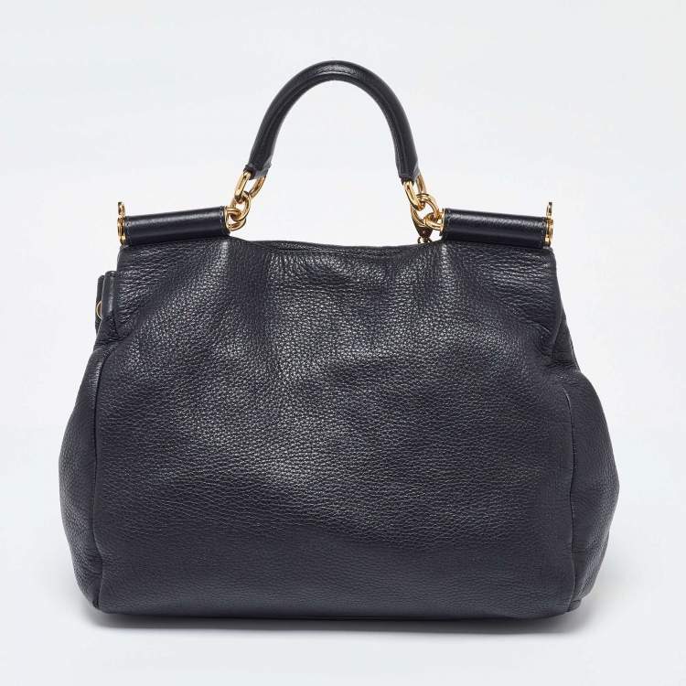 مملوكة مسبقًا Dolce & Gabbana Black Leather Large Miss Sicily Top Handle Bag