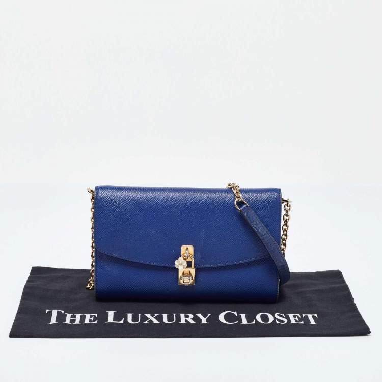 Pre Owned Dolce & Gabbana Blue Leather Padlock Chain Shoulder Bag