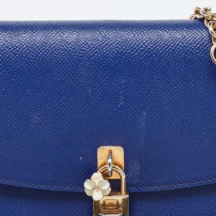 Pre Owned Dolce & Gabbana Blue Leather Padlock Chain Shoulder Bag
