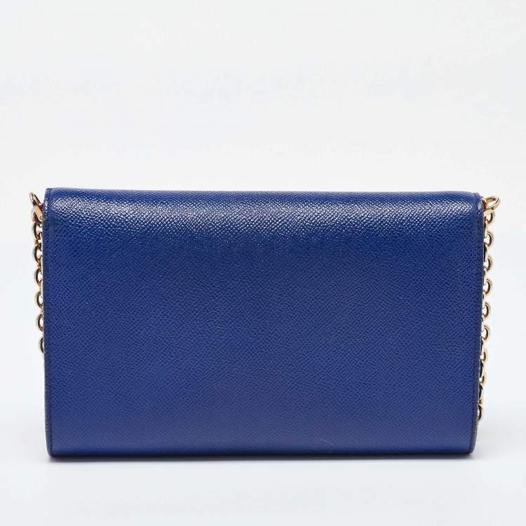 Pre Owned Dolce & Gabbana Blue Leather Padlock Chain Shoulder Bag