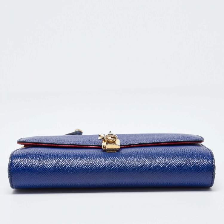 Pre Owned Dolce & Gabbana Blue Leather Padlock Chain Shoulder Bag