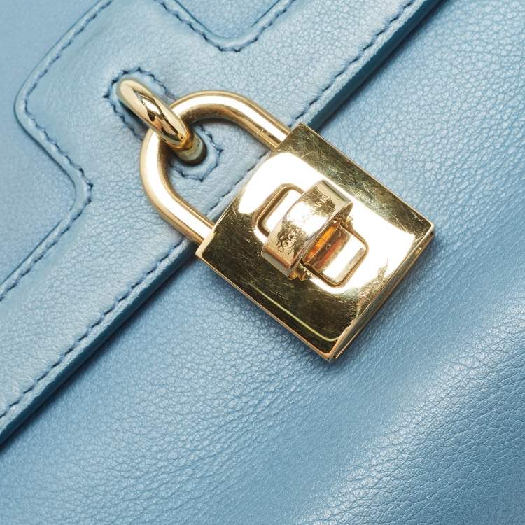 مملوكة مسبقًا Dolce & Gabbana Light Blue Leather Padlock Top Handle Bag