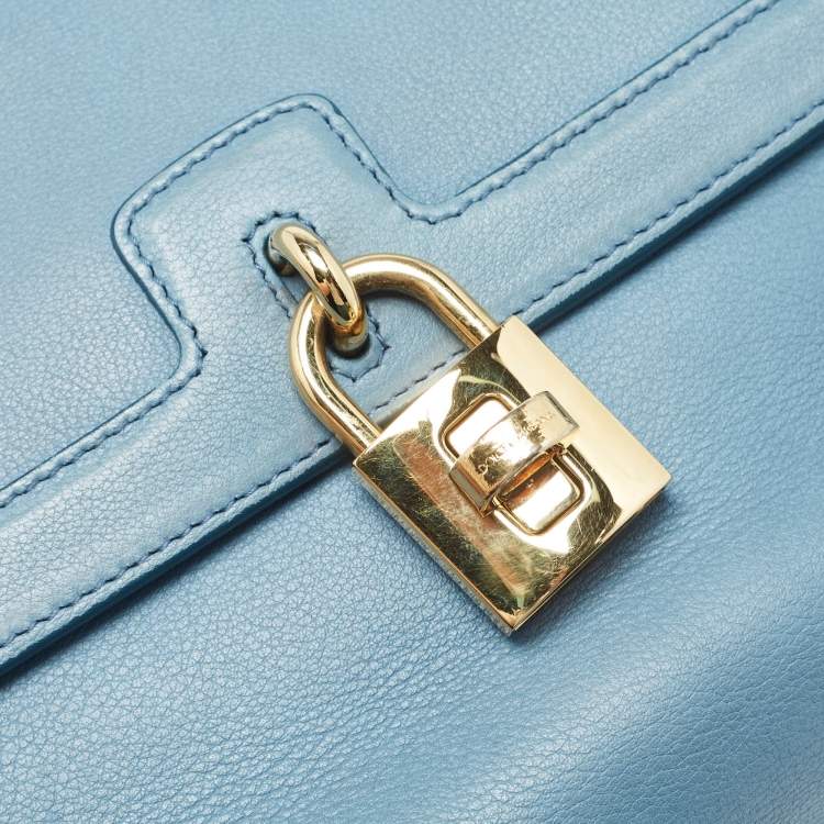 مملوكة مسبقًا Dolce & Gabbana Light Blue Leather Padlock Top Handle Bag